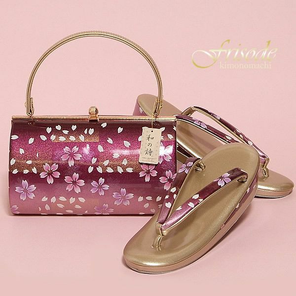草履バッグセット振袖用Ｌ/ＬＬ「大きいサイズも★ショッキングピンク桜」草履　セミオーダー金鷲M/L/LL　No1