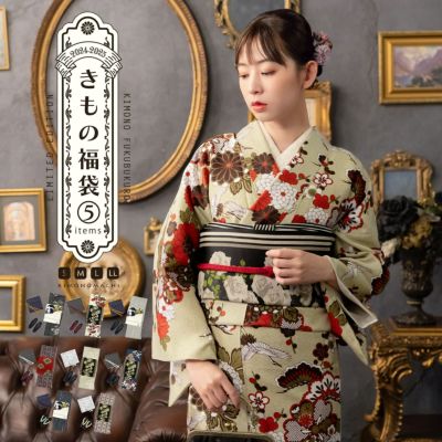 洗える着物 セット 「袷着物＋京袋帯＋帯揚げ＋帯締め＋草履の5点セット 全8柄」 KIMONOMACHI オリジナル きもの福袋 サイズS/M/L/LL 2024-2025新作 コーディネート済み着物セット 小紋 レディース キモノ 【メール