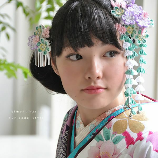 つまみ細工かんざし2本セット 青緑 藤 白 梅 きもの町オリジナル R 振袖 日本髪 華やかつまみ細工髪飾り メール便不可 Ss2109wkk レビュー 京都きもの町