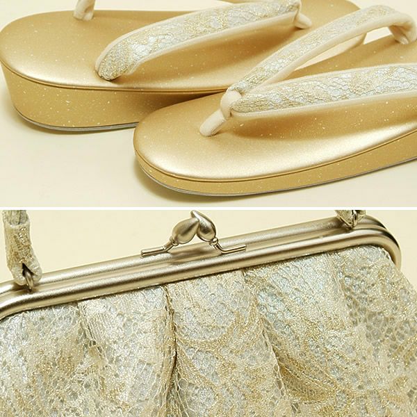 礼装用草履バッグセット山菱謹製「シルバー×ゴールド 唐花唐草模様