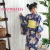 DAISYLOVERS女の子浴衣単品激安!「紺チェック　リボンとお花」 女児