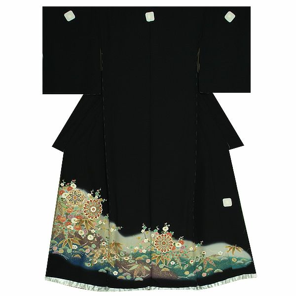 未仕立て黒留袖単品 手描き友禅「松竹梅、吉祥華文」丹後ちりめん