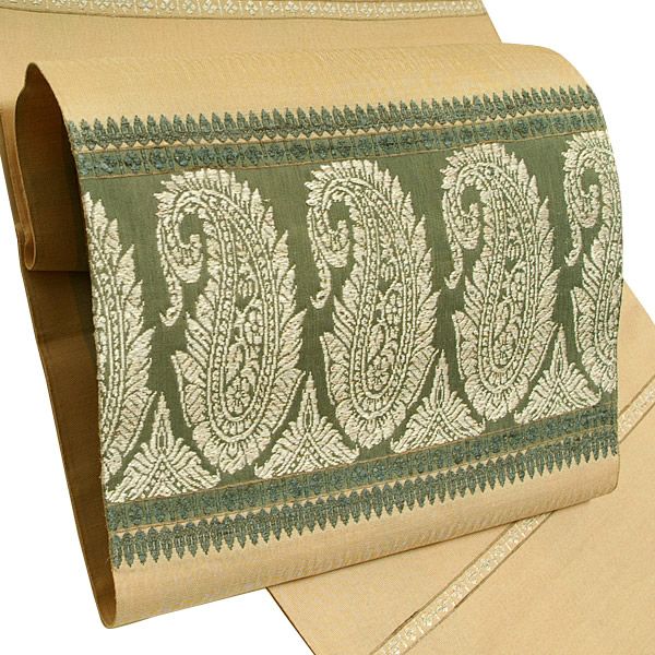 手織真綿紬 袋帯 未仕立て 洒落「淡香 ペーズリー」結城苑謹製 洒落帯 洒落袋帯 正絹帯