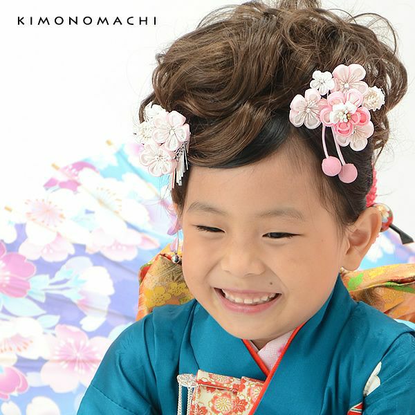 お子様髪飾り「ピンク×白色 梅小花」 お子様用髪飾り お花髪飾り  （No.223）
