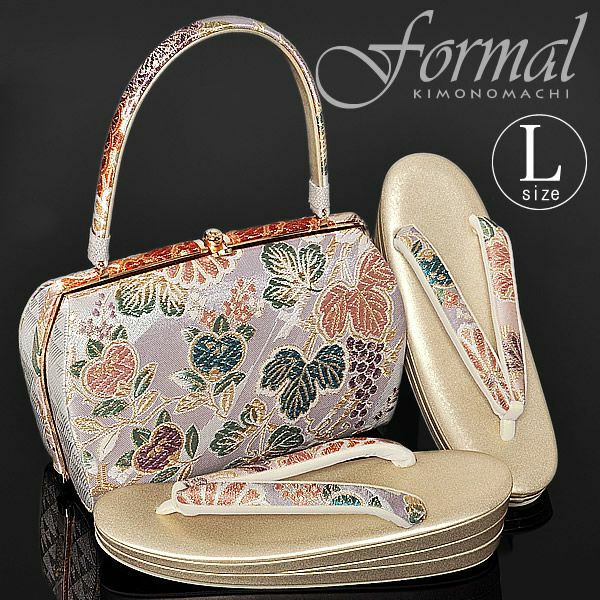 フォーマル向け草履バッグセットLサイズ「青藤色 橘、葡萄蔦」礼装草履バッグ フォーマル草履バッグセット 訪問着