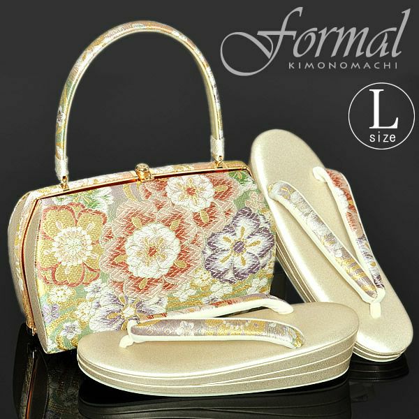 フォーマル向け草履バッグセットLサイズ「グリーン 流水に花模様」礼装草履バッグ フォーマル草履バッグセット 訪問着