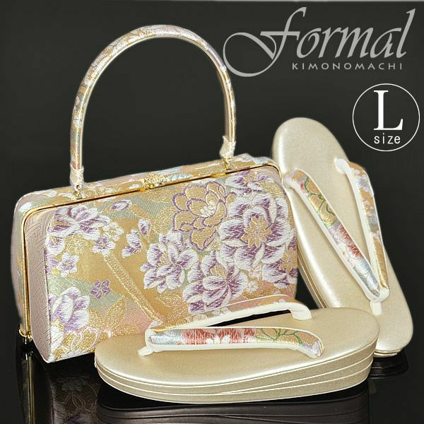 フォーマル向け草履バッグセットLサイズ「グリーン×ピンク段ぼかし 花模様」礼装草履バッグ フォーマル草履バッグセット 訪問着