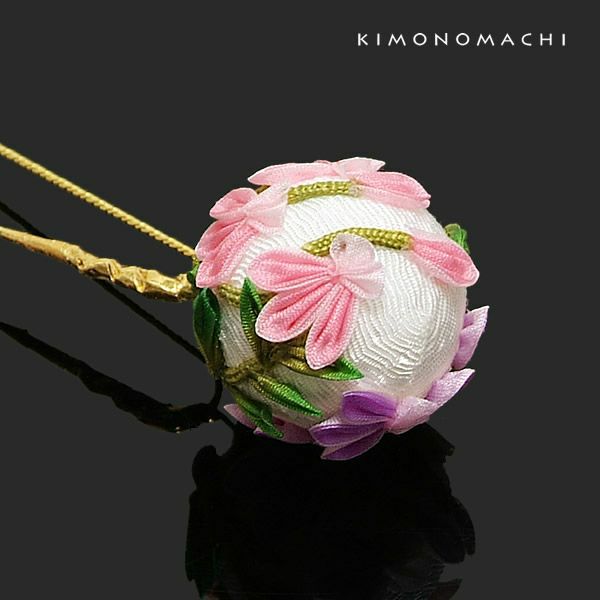 つまみ細工のお花 Uピン髪飾り「白色の玉×蘭のつまみのお花」ポイント髪飾り ヘアアクセサリー Uピン髪飾り つまみ細工髪飾り