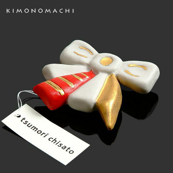 ツモリチサト帯留め「白×オレンジ リボン」 和装小物  tsumori chisato
