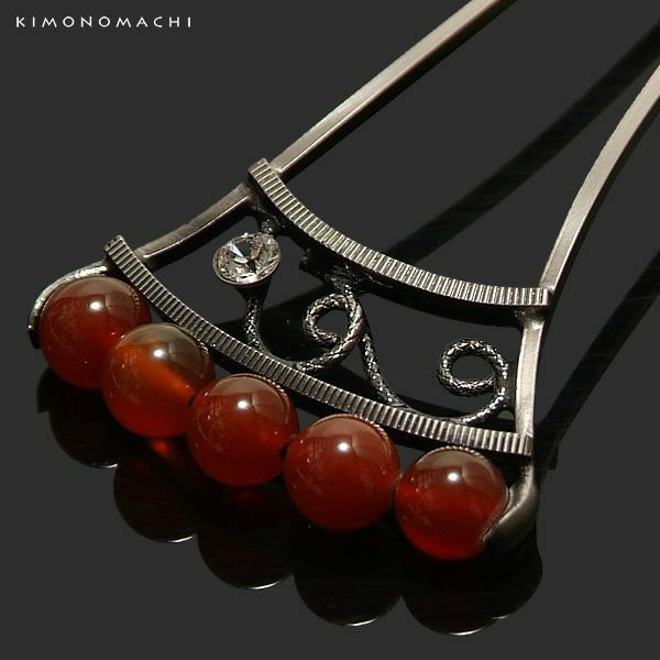 天然石かんざし「ブラウンレッド」浴衣髪飾り 和服  簪 （3837-1）