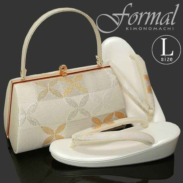 夏向け草履バッグセットLサイズ（フリーサイズ）「黒色×シルバー 花菱」草履バッグ 準礼装にも  洒落用