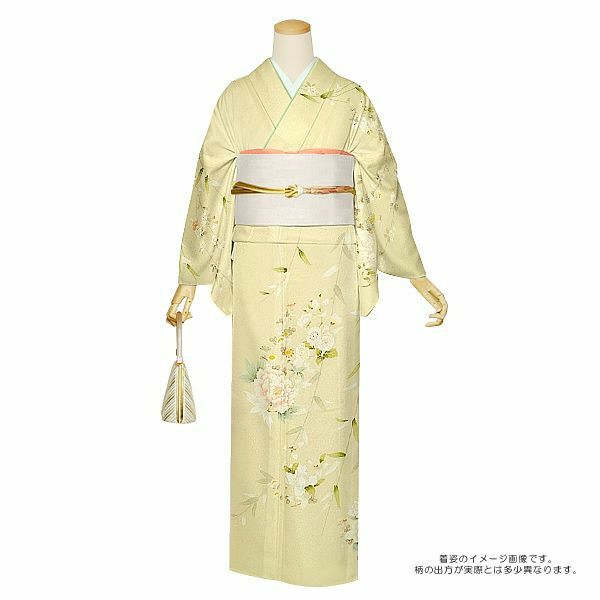 お仕立て上がり訪問着単品「鳥の子色 枝垂れ桜に花」夏着物 正絹着物