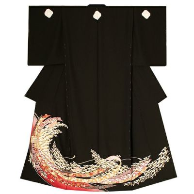 Prices down2】未仕立て黒留袖単品「松林」丹後ちりめん 正絹黒留袖