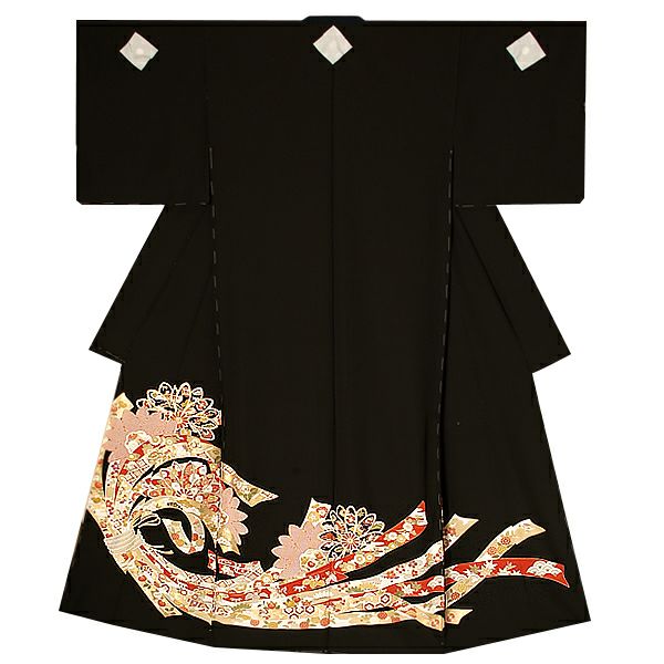 未仕立て黒留袖単品「束ね熨斗に菊花」久美すがた 正絹黒留袖   丹後ちりめん