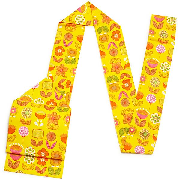 Prices down3】木綿名古屋帯「イエロー レトロポップフラワー」長尺も
