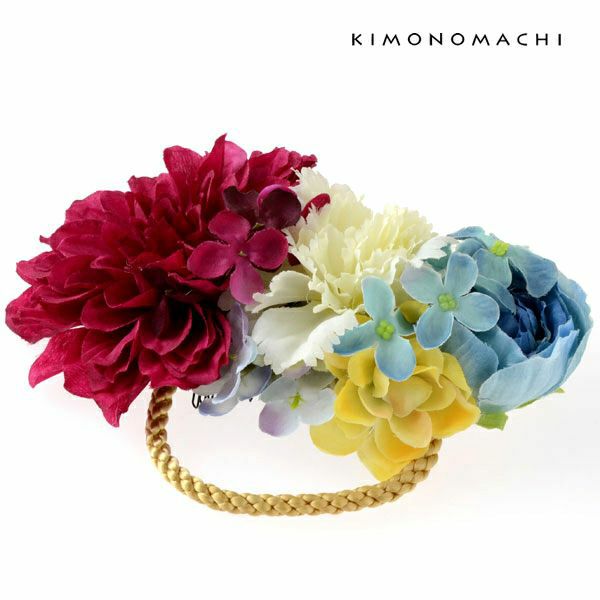 お花髪飾り単品「ワインダリアと金の飾り紐」成人式 結婚式 フラワーコーム  卒業式の袴にも
