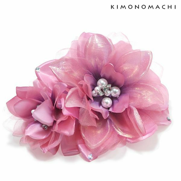 お花髪飾り「ピンクパープルのお花」髪飾り単品 卒業式の袴にも 振袖 フラワーコーム 成人式
