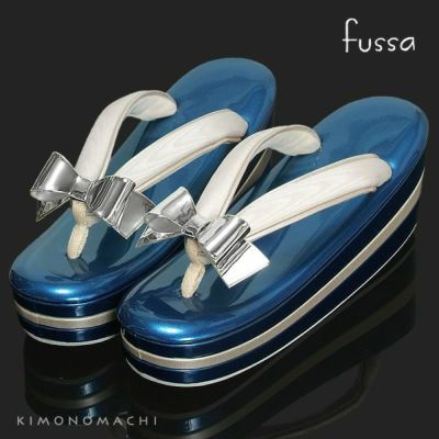 Prices down2】fussa草履単品「ブルー リボン飾り草履」Lサイズ