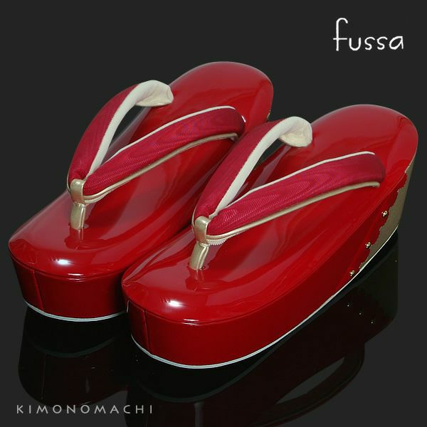 fussa草履単品「赤 カッティングバイカラー草履」Lサイズ（フリーサイズ） 卒業式に袴に   成人式の振袖に （FZ-9）
