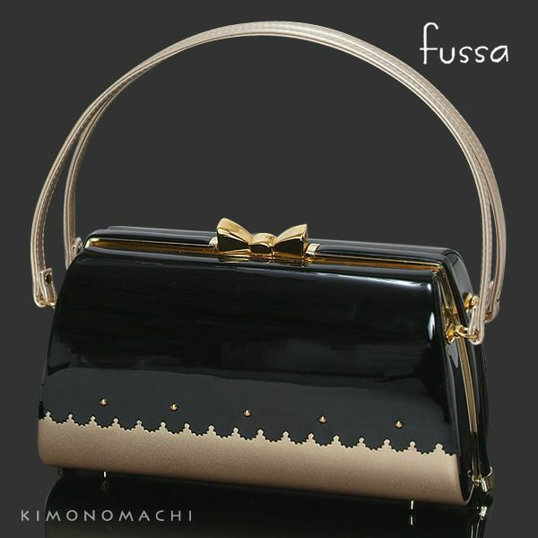 fussa和装バッグ単品「黒 カッティングバイカラーバッグ」振袖バッグ ブランドバッグ   袴バッグ （FB-8）