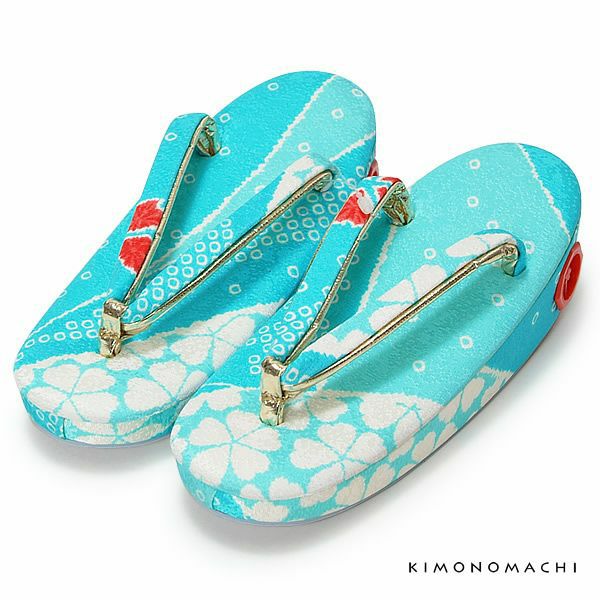 子ども草履単品「水色 絞り花模様」正絹 鈴付き こども草履 女の子草履 3?5歳向け  子供 女児