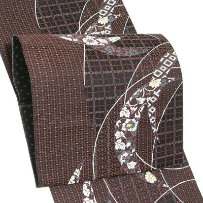 レトロ 唐草模様 縮緬 唐花 六通 正絹 洒落帯 カジュアルな
