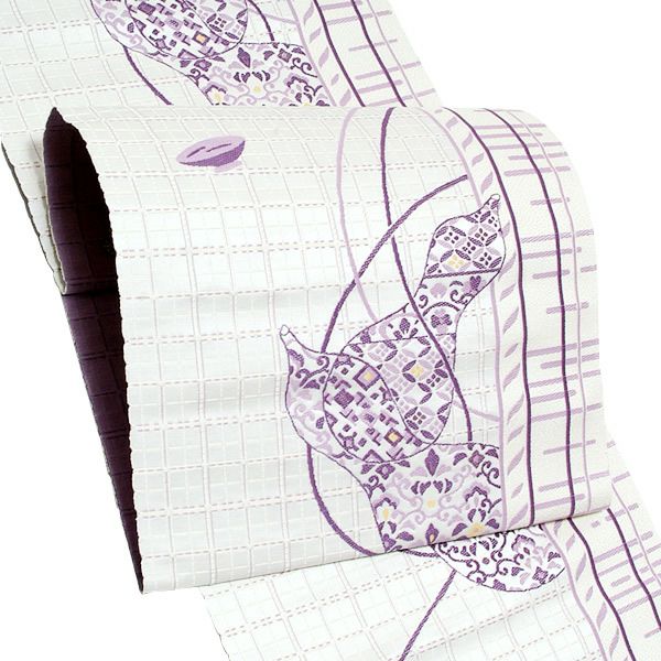 未仕立て名古屋帯「白色 瓢箪」（株）廣部商事謹製 正絹帯 洒落帯 西陣織 八寸帯 正絹名古屋帯