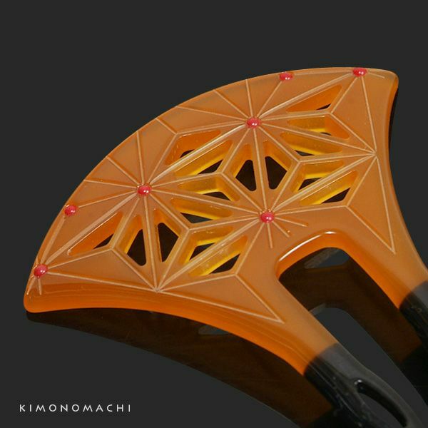 銀杏型かんざし「べっ甲調 透かし彫り麻の葉」 夏着物、浴衣に 簪  イチョウ型かんざし （CM331 甲）