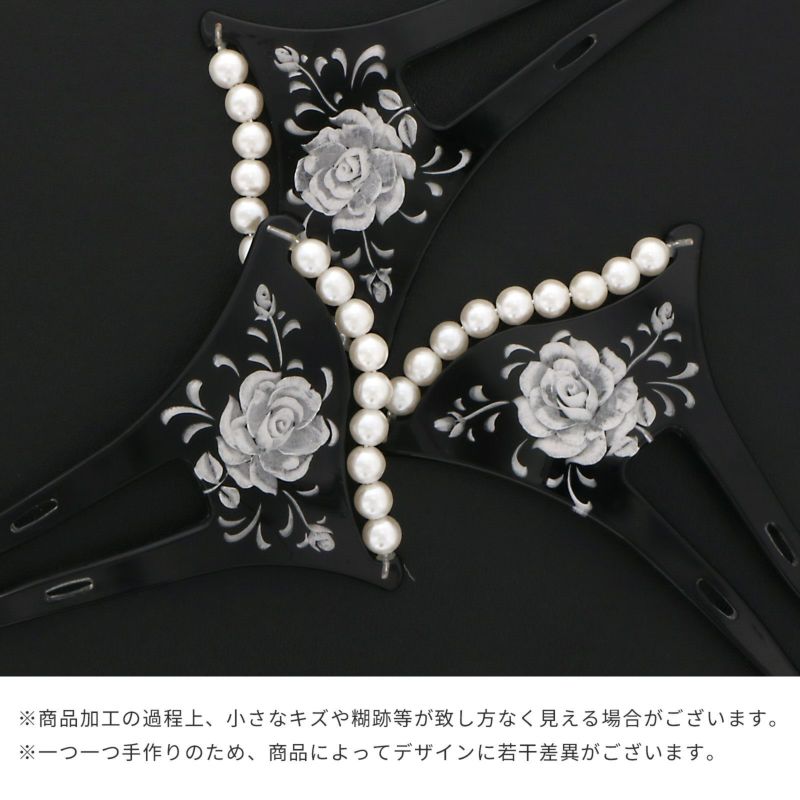 銀杏型かんざし「黒色 薔薇」 イチョウ型かんざし 簪  パールビーズ付き （CM341 黒）