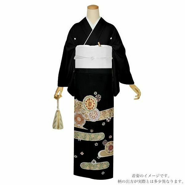 お仕立て上がり黒留袖単品「霞に更紗、鏡裏文」紋入れ代込み 留袖 結婚式  正絹着物