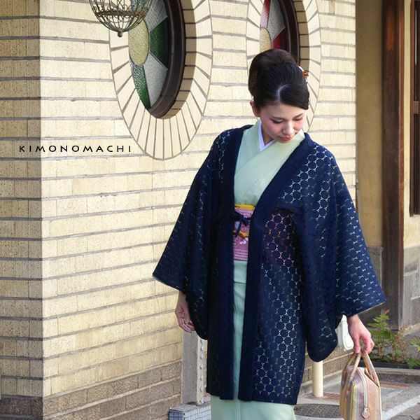 レース 羽織「ネイビー」羽織紐付き 洒落小物 春コート 日本製  
