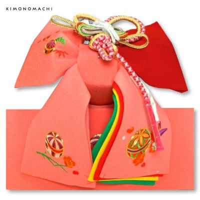【Prices down】正絹 結び帯単品「桃色 毬と折り鶴刺繍」二部式帯 付け帯 七五三 日本製  753【メール便不可】ss2412wkk10