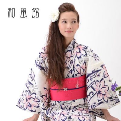 【Prices down】和風館浴衣単品「白色 花」お仕立て上がり浴衣 女性浴衣 ブランド浴衣  綿浴衣 【メール便不可】ss2503ykl50