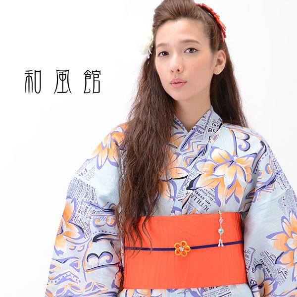 和風館浴衣単品「水色 花」お仕立て上がり浴衣 女性浴衣 ブランド浴衣  綿浴衣