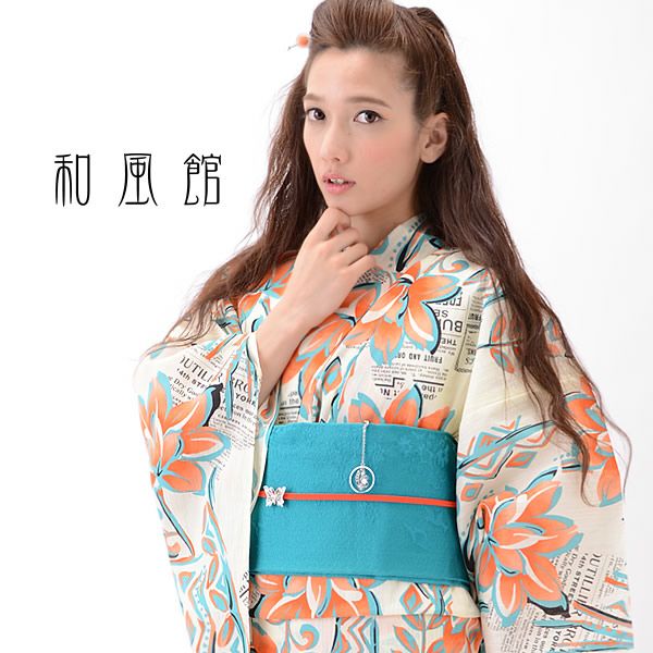 和風館浴衣単品「クリーム色 花」お仕立て上がり浴衣 女性浴衣 ブランド浴衣  綿浴衣