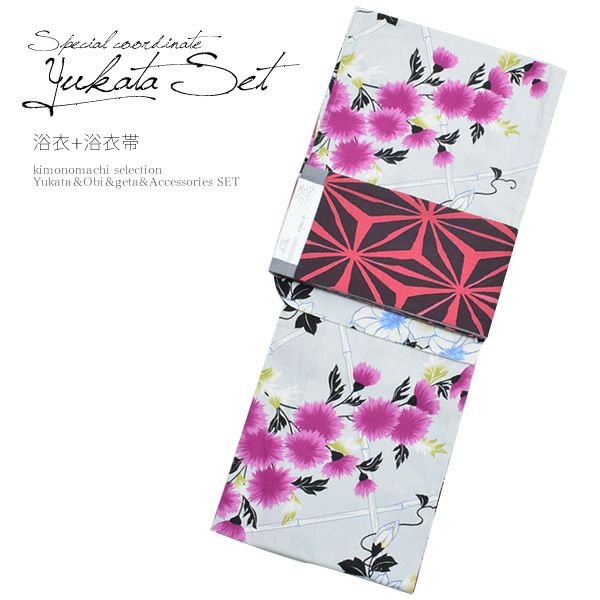 女性浴衣セット「薊、鉄線」浴衣、浴衣帯の2点セット 東洋紡生地使用 Mサイズ フリーサイズ 綿浴衣
