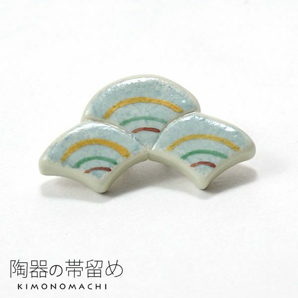 陶器帯留め「グレー 青海波」陶器 和装小物   洒落小物