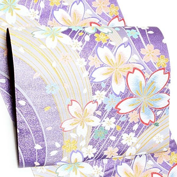 振袖袋帯「ゴールド×青藤色 桜」振袖 西陣織 振袖帯 全通柄 未仕立て