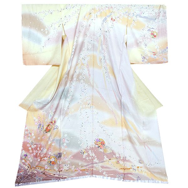 未仕立て訪問着単品「クリーム 加賀 花のしめ」未仕立て 仮絵羽 フォーマル  未仕立て