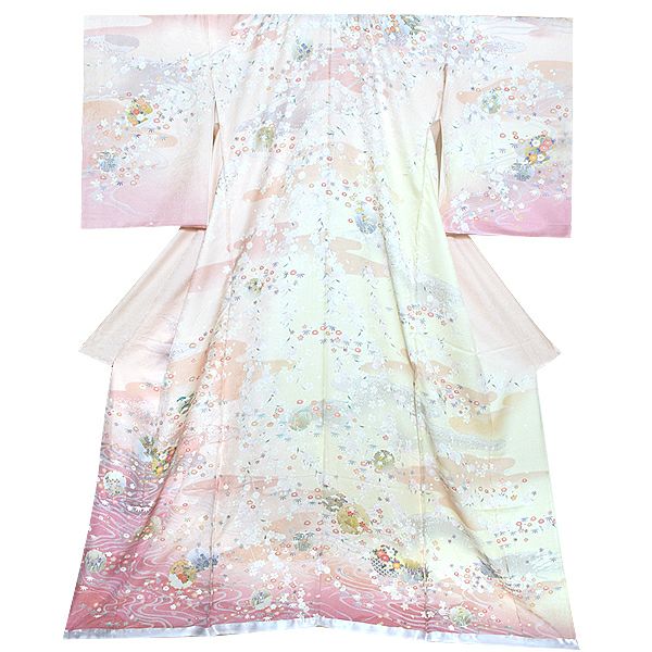 未仕立て訪問着単品「ピンク 加賀 雪輪しだれ桜」未仕立て 仮絵羽 フォーマル  未仕立て