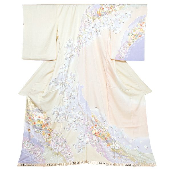 未仕立て訪問着単品「アイボリー 雪輪重ねに吉祥草花」未仕立て 仮絵羽 フォーマル  未仕立て