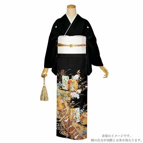 お仕立て上がり黒留袖単品「色紙、雪輪に御所車」お仕立て上がり 正絹着物 第一礼装 結婚式 紋入れ代込み