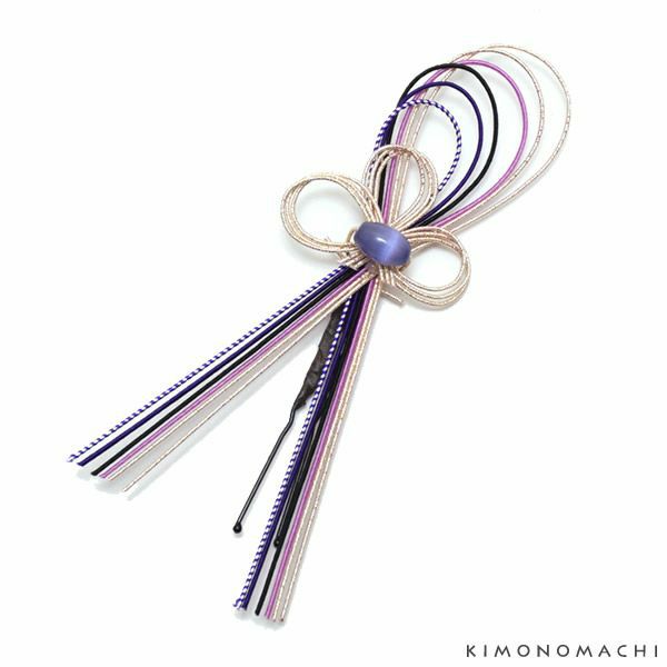 水引き髪飾り「青紫×ゴールド」ポイント髪飾り 振袖、袴に ヘアアクセサリー ヘアアレンジ Uピン髪飾り （UP-4）