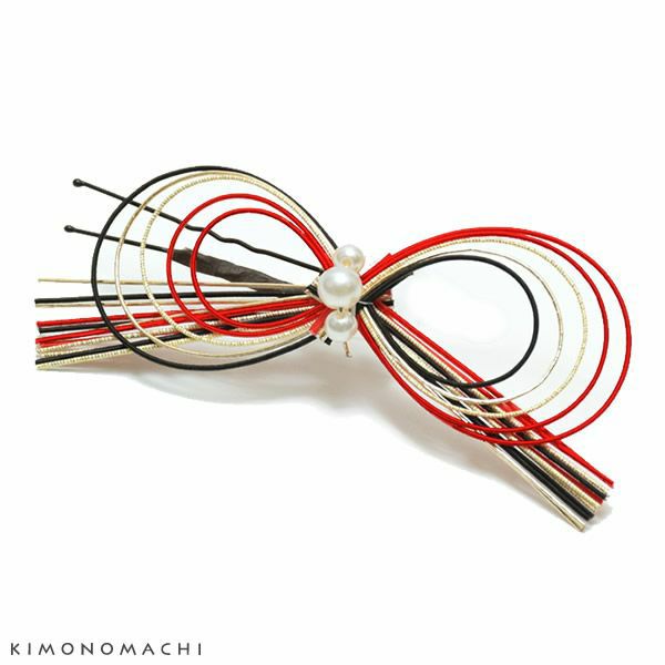 水引き髪飾り「赤×ゴールド」ポイント髪飾り 振袖、袴に ヘアアクセサリー ヘアアレンジ Uピン髪飾り （UP-5）