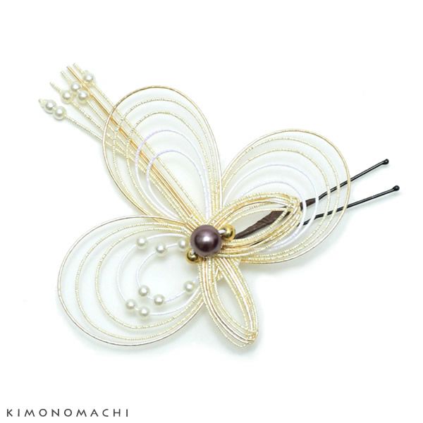 水引き髪飾り「ゴールド」ポイント髪飾り 振袖、袴に ヘアアクセサリー ヘアアレンジ Uピン髪飾り （UP-10）