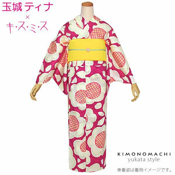 玉城ティナ×キスミス浴衣単品「ラズベリー フラワー」ブランド浴衣 プレタ浴衣 お仕立て上がり フリーサイズ 女性浴衣 (6TSY-9)