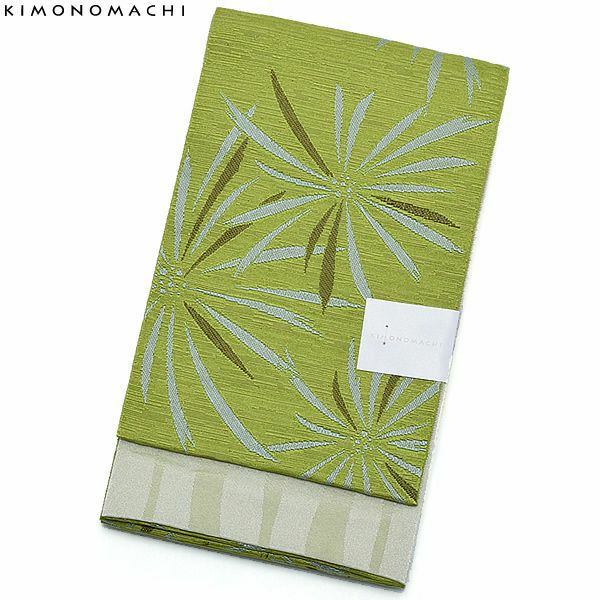 京都きもの町オリジナル浴衣帯単品「萌黄色 花火」小袋帯 半幅帯 ポリエステル ゆかた帯 四寸 ＜16浴衣帯6＞