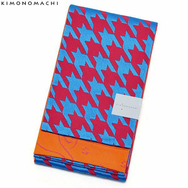 京都きもの町オリジナル浴衣帯単品「千鳥　桃×青」小袋帯 半幅帯 ポリエステル ゆかた帯 四寸 ＜16浴衣帯13＞