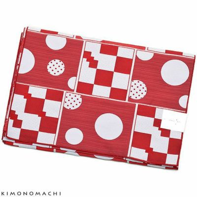 【Prices down】京都きもの町オリジナル浴衣帯単品「幾何学　赤色」兵児帯 ポリエステル   日本製 ＜16浴衣帯20＞【メール便不可】ss2503ohs70