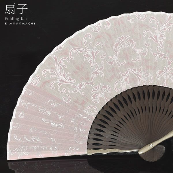 女性向け扇子単品「ピンク色 更紗」花しおり 母の日、敬老の日などのギフトに   婦人用扇子 （1206）